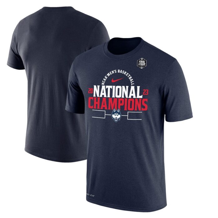 UConn Huskies 2023 NCAA Men s Basketball National Champions Bracket Performance T-Shirt - Navy